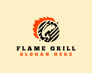 Fish Grill Flame logo design