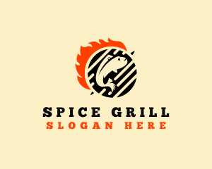 Fish Grill Flame logo design