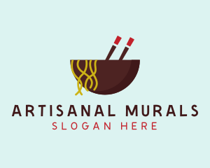 Oriental Noodle Bowl Chopsticks logo design