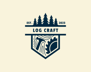 Hammer Saw Tree Logging logo design