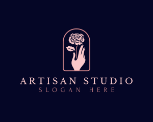 Rose Hand Flower logo design