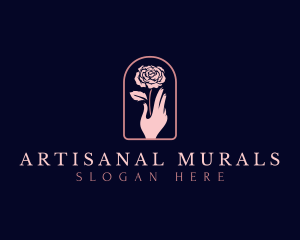 Rose Hand Flower logo design