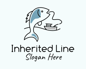 Fishing Line Fish Boat logo design