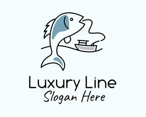 Fishing Line Fish Boat logo design