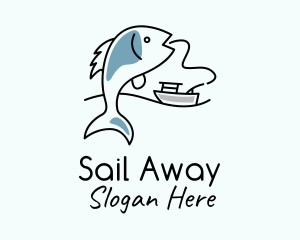 Fishing Line Fish Boat logo design