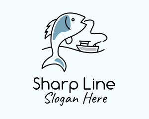 Fishing Line Fish Boat logo design