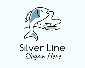 Fishing Line Fish Boat logo design