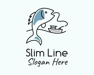 Fishing Line Fish Boat logo design