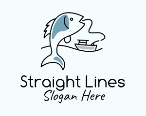 Fishing Line Fish Boat logo design