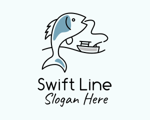 Fishing Line Fish Boat logo design