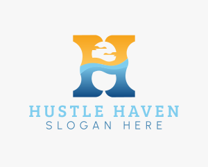 Ocean Sunset Horizon H logo design