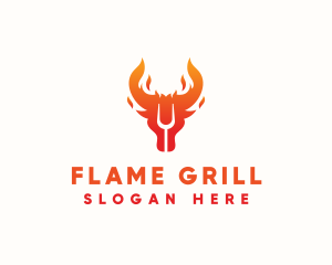 Flame Grill Cow logo design