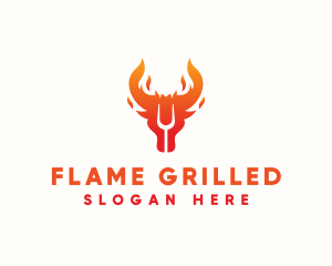 Flame Grill Cow logo design