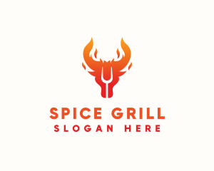 Flame Grill Cow logo design