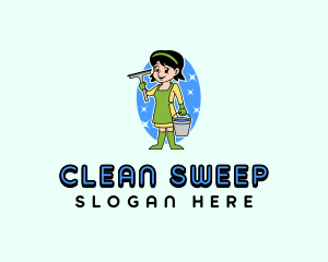 Woman Cleaning Housekeeper logo design