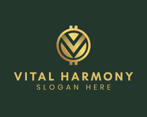 Gold Cryptocurrency Letter V logo design