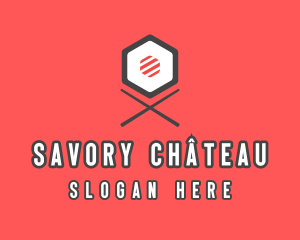 Sushi Chopsticks Hexagon logo design