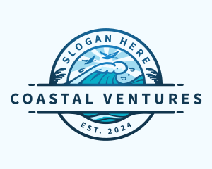 Wave Beach Ocean logo design