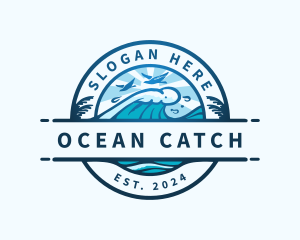 Wave Beach Ocean logo design