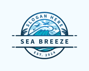 Wave Beach Ocean logo design