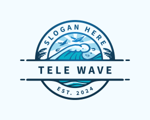 Wave Beach Ocean logo design