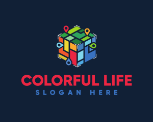 Colorful Locator Cube logo design