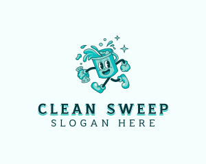 Cartoon Cleaning Bucket  logo design