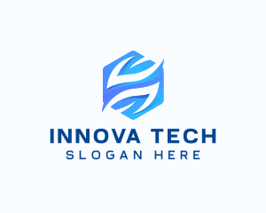 Tech Hexagon Leaf logo design