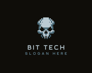 Pixel Skull Head logo design