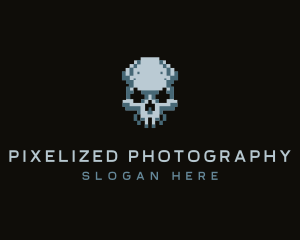 Pixel Skull Head logo design