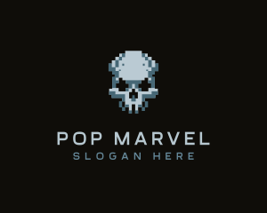 Pixel Skull Head logo design