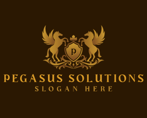 Pegasus Crown Shield logo design