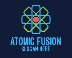 Geometric Nucleus Atom logo design