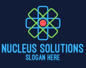 Geometric Nucleus Atom logo design