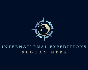 Crescent Moon Compass Exploration logo design