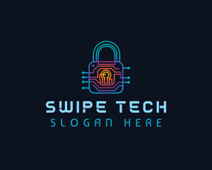 Circuit Tech Padlock logo design