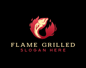 Flaming Seafood BBQ Fish logo design