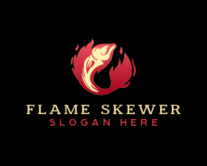 Flaming Seafood BBQ Fish logo design