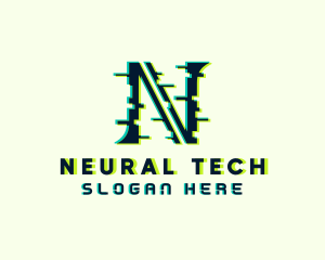 Tech Glitch Letter N logo design