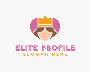 Pink Heart Queen Princess logo design