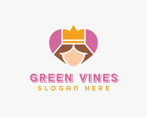 Pink Heart Queen Princess logo design