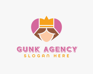 Pink Heart Queen Princess logo design