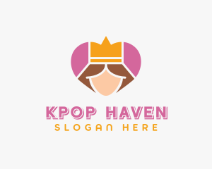 Pink Heart Queen Princess logo design