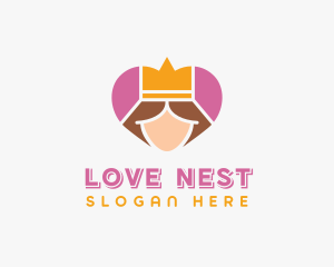 Pink Heart Queen Princess logo design