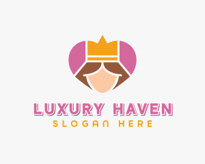 Pink Heart Queen Princess logo design