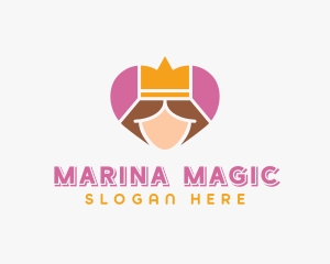 Pink Heart Queen Princess logo design