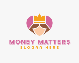 Pink Heart Queen Princess logo design