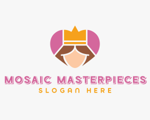 Pink Heart Queen Princess logo design