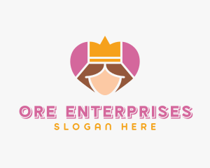 Pink Heart Queen Princess logo design