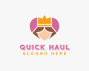 Pink Heart Queen Princess logo design